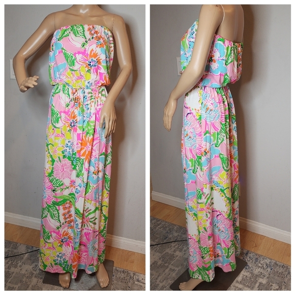 Lilly Pulitzer × Target Strapless Multi Floral Jersey Cinch Waist Maxi Dress M - Picture 1 of 13